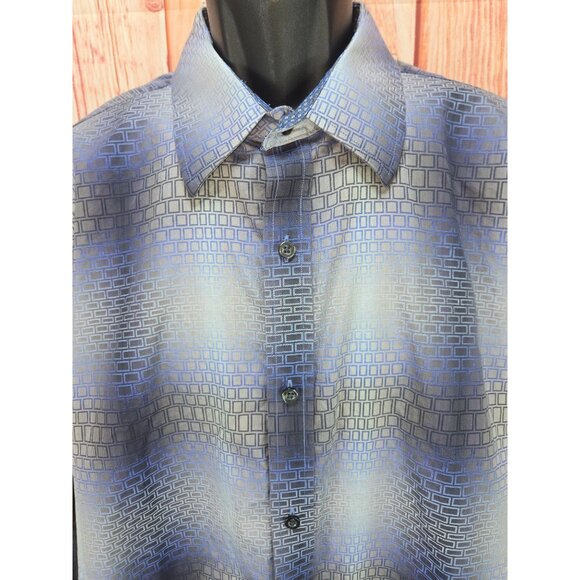 Johnston & Murphy Tailored Fit XL Mens Dress Shirt Blue Geometric Pattern - Picture 3 of 8